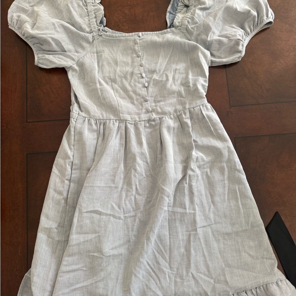 Puff  Sleeve Square Neck Chambray Dress